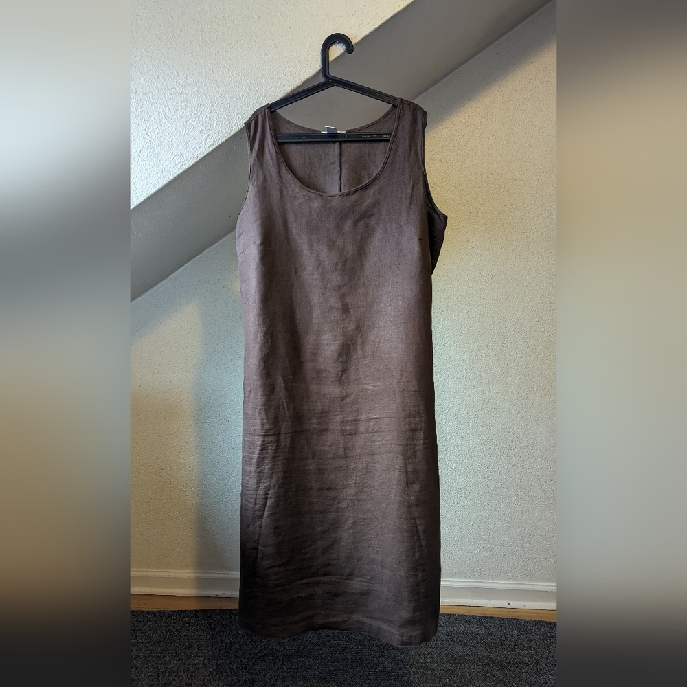 Gillian Grey size 16 brown sleeveless linen maxi shift dress